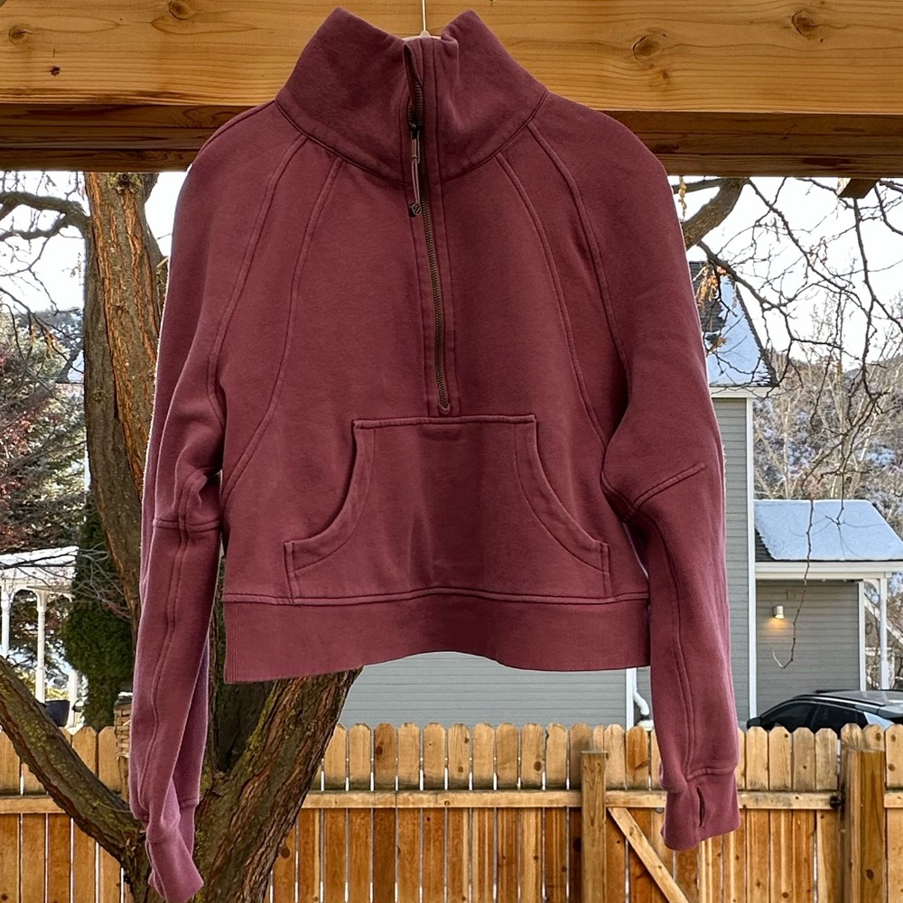 Lululemon Vintage Plum Cropped 1/2 Zip Funnel Neck Pullover Sweatshirt M/L - Picture 5 of 16